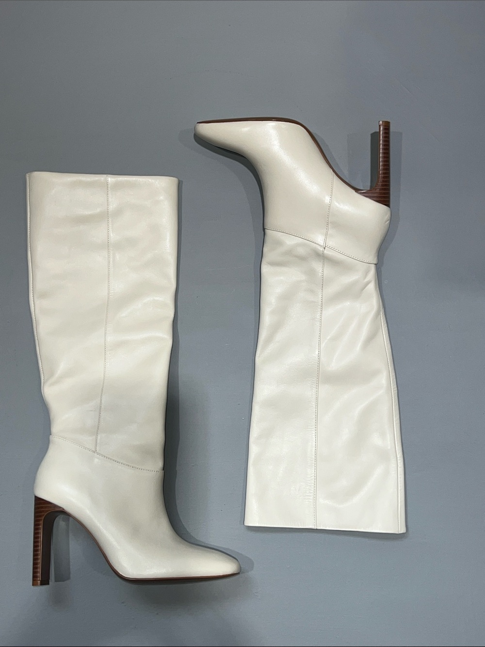 NEW Mango Off-White High Heel Knee Boots - Women's Leather Fashion Boots